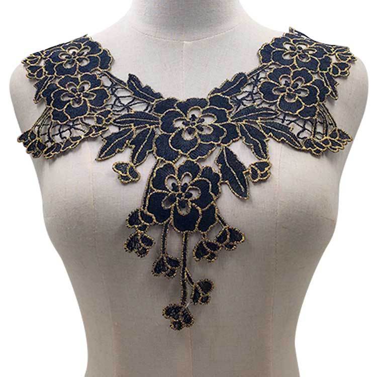 水溶蕾丝领花 立体镂空绣花胸花 重工双色 黑金色假领子