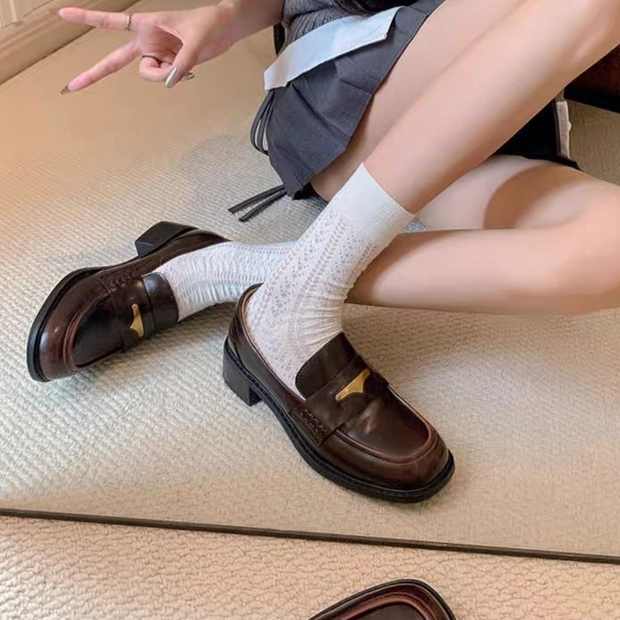 复古乐福鞋女2025新一脚蹬粗跟圆头单鞋百搭英伦风小皮鞋