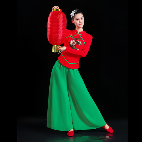 New Yangge Dress Ethnic Costume Classical Dance Costume Chinese Style Set Yangge Dress Square Dance Performance Wear