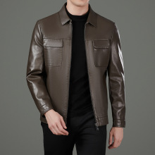 批发高端真皮夹克羊皮休闲时尚茄克休闲男装上衣真皮翻领工装外套
