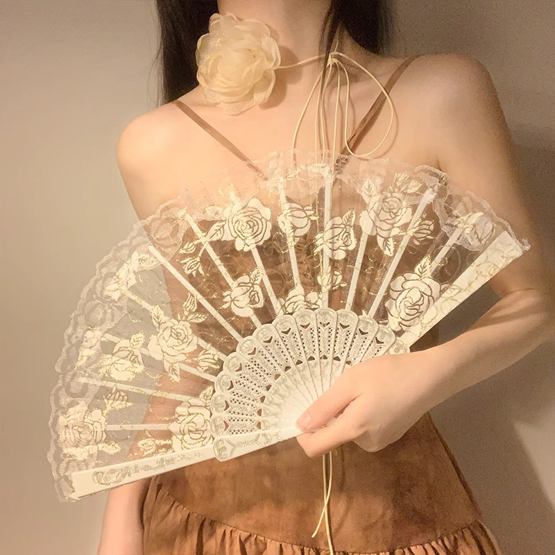 新しいレトロなレースの中国扇子ダンス扇子写真撮影漢服チャイナドレス写真古代スタイルポーズインターネット有名人の小道具|undefined