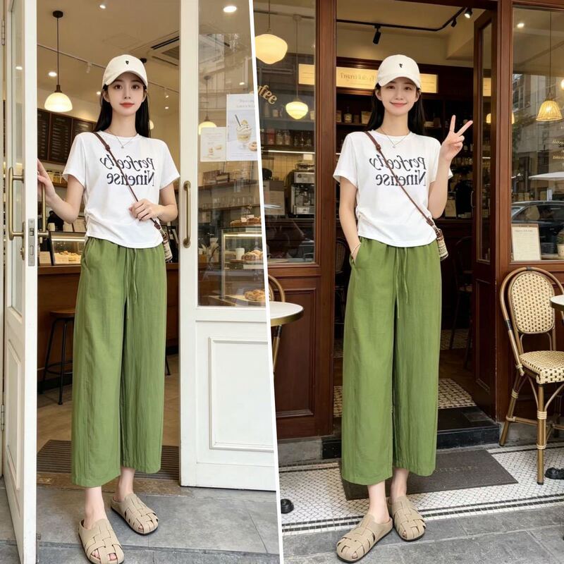 2026 Summer Naked Feel Lyocell Linen Nine-Point Balloon Pants High Waist Drapey Loose Casual Women's Pants Wholesale