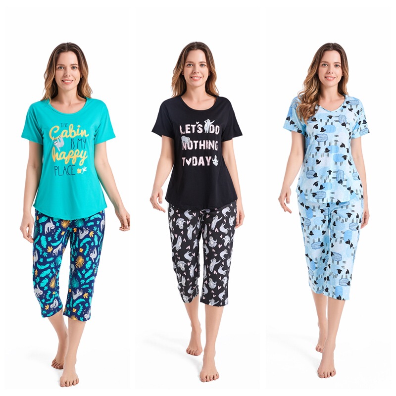 2025 Women's Summer Short Sleeve Knitted Cotton Homewear Set Plus Size Ladies' Pajamas Wholesale