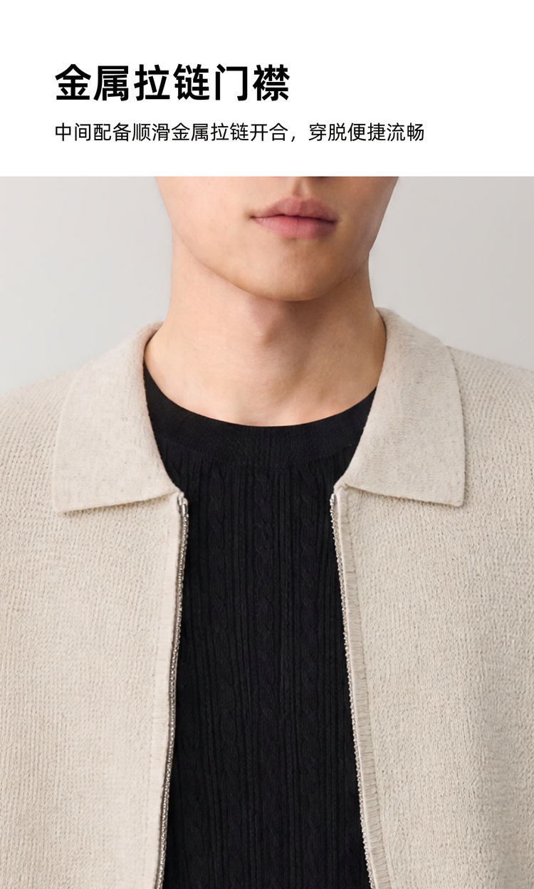 Áo gile len nam pha linen dáng cardigan khóa kéo phong cách công sở — đen chi tiết 5