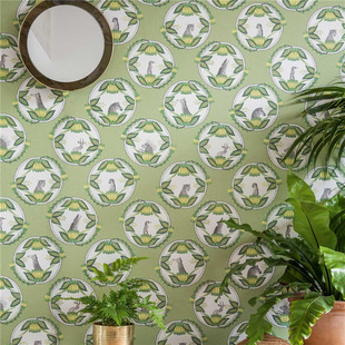 British imported wallpaper African animal and plant round porcelain plate Wall cloth wall cloth living room bedroom sofa background wall painting