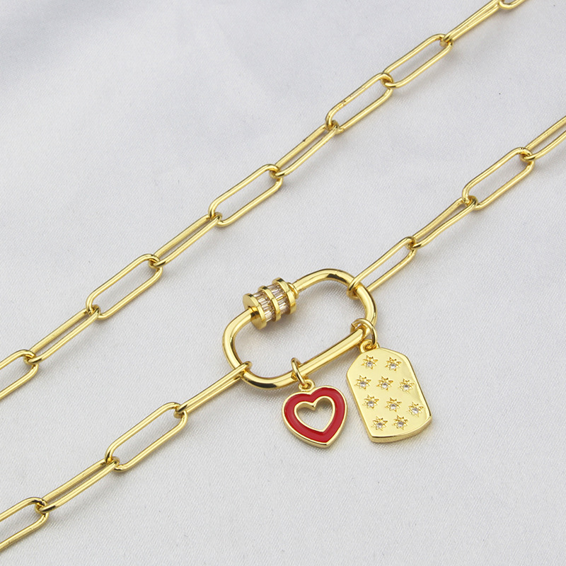 New Product Tag Heart Combination Pendant Copper Gold-plated Necklace display picture 5