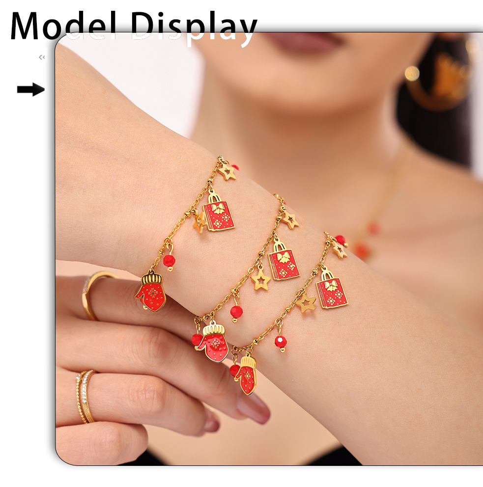 Square Christmas Enamel Pendant Necklace And Bracelet Jewellery Set_voghion.com