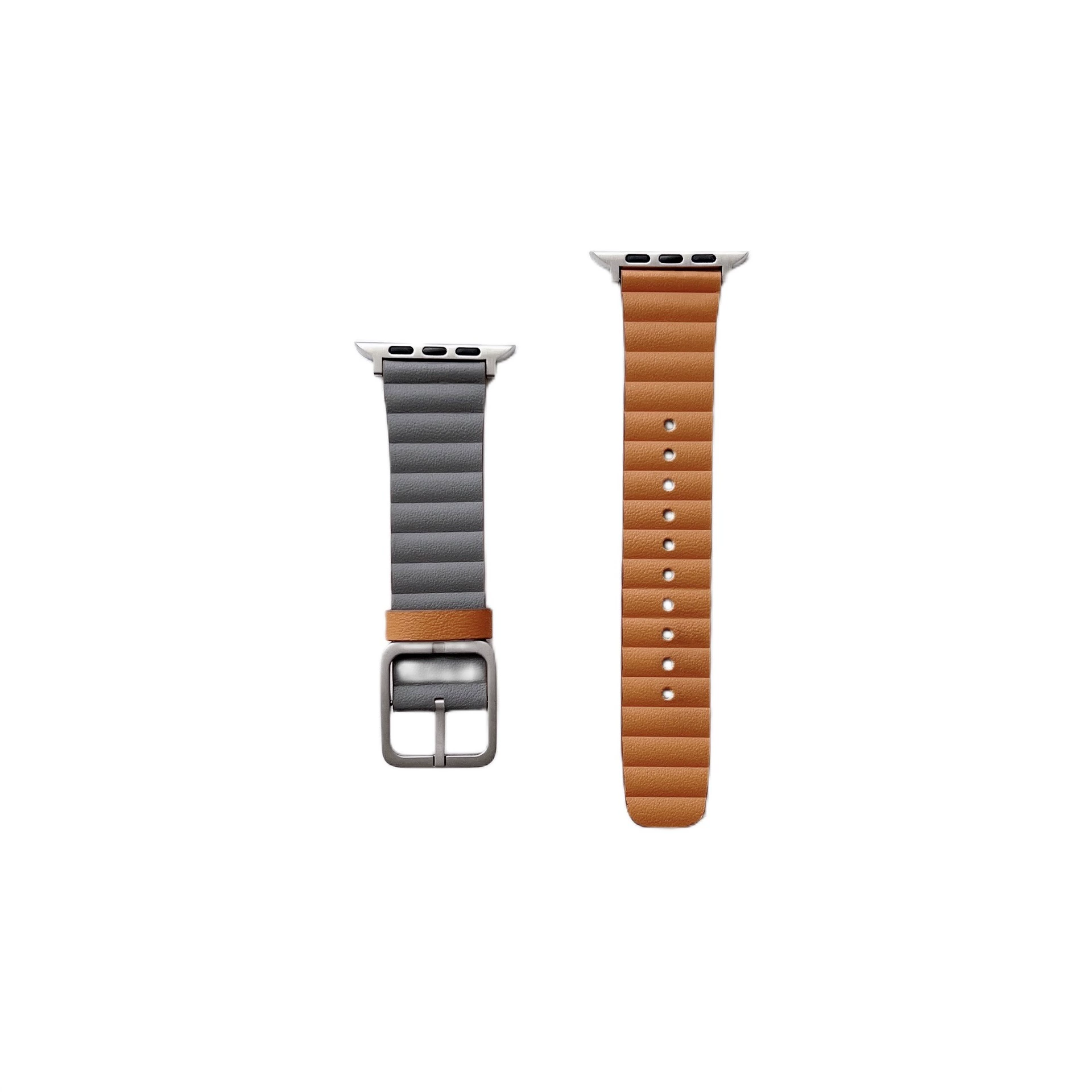 Apple double-sided bamboo watch strap, genuine leather with multiple color configurations