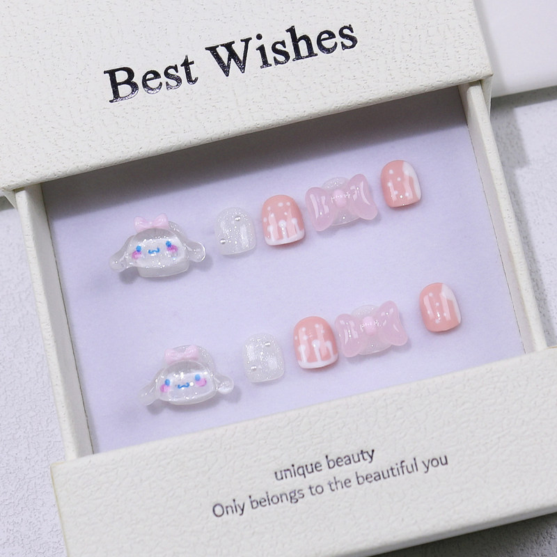 [Children's wearing armour] new cute girl fake nails non-toxic handmade phototherapy nail art jade dog cartoon