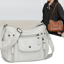 时尚单肩包包新款女士实用水洗简约斜挎女包多层背包妈妈包中年包