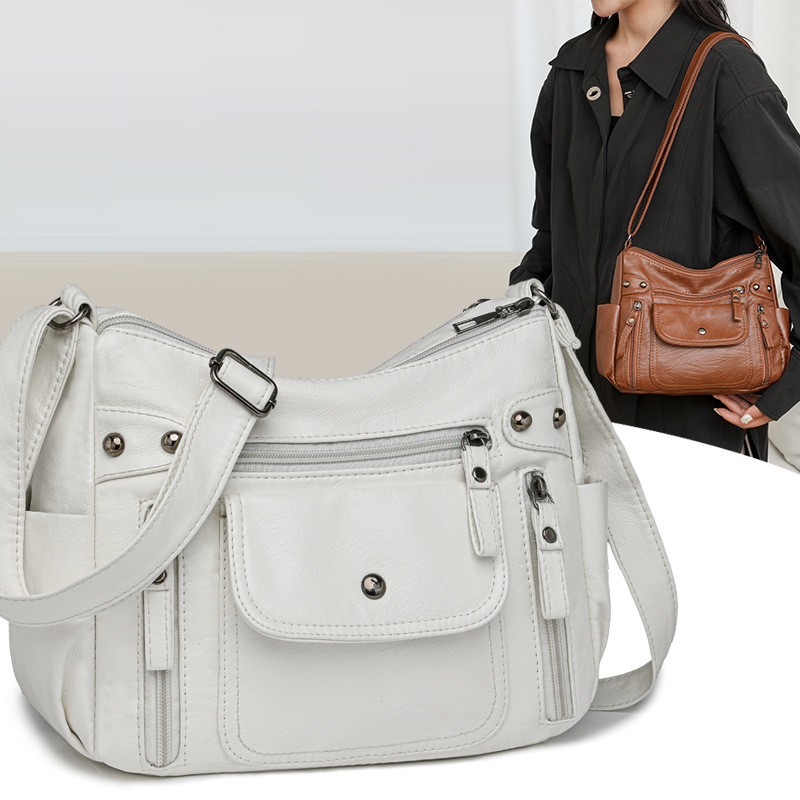 Fashion Shoulder Bag New Style Women's Practical Washed Simple Crossbody Women's Bag Multi-Layer Backpack Mother's Bag Middle-Aged Bag