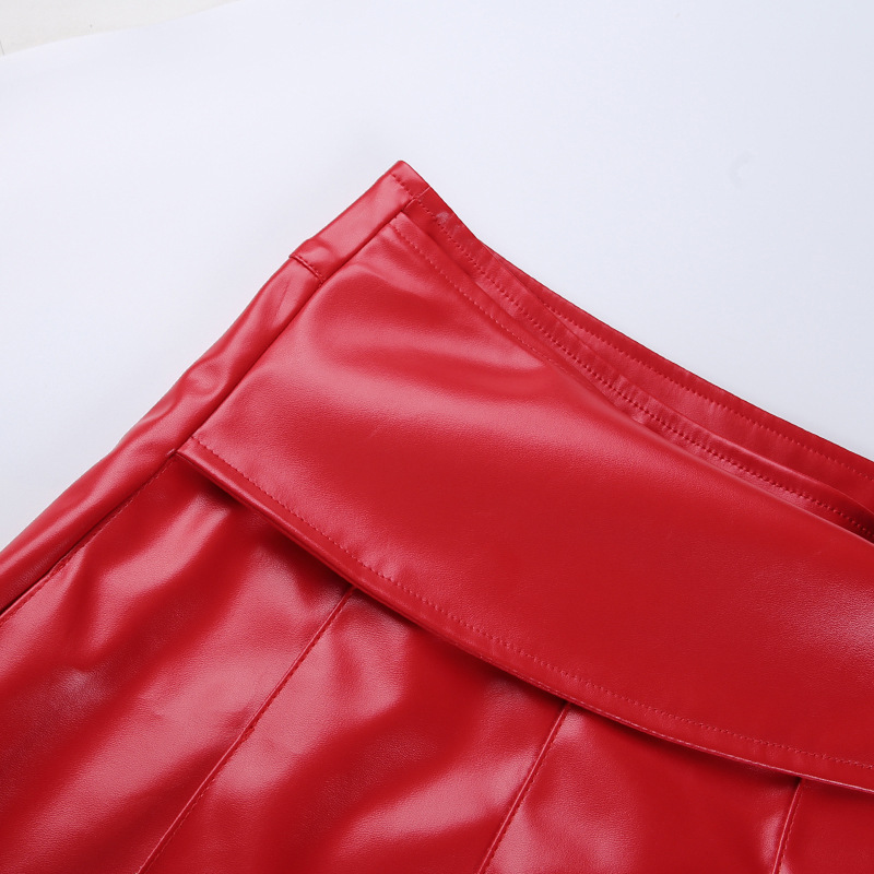 Pu Leather High Waist Pleated Skirt NSGYB97757