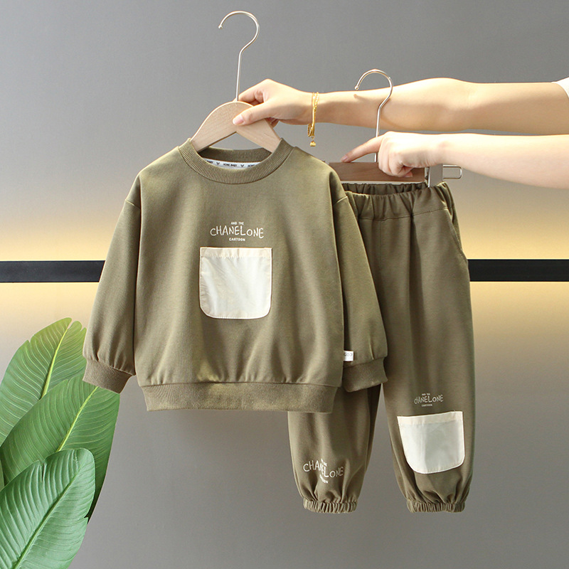 6166 Traje de suéter de primavera y otoño para niños 2025 nuevo estilo estilo occidental bebé niño ocio deporte traje de dos piezas moda para bebés