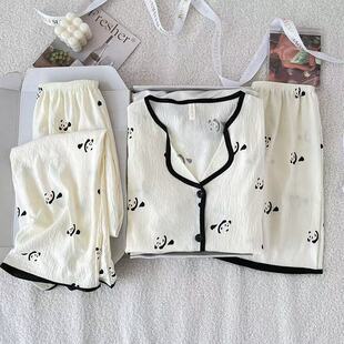 Pijama de manga corta de algod&oacute;n nublado mujer tres piezas