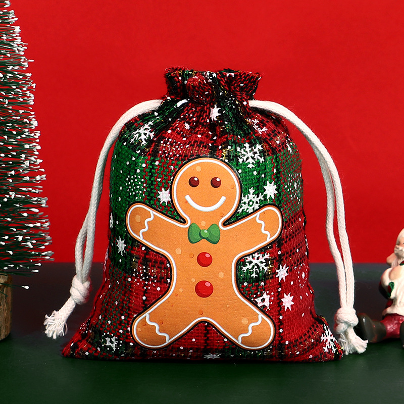 Bolsa de algodón a cuadros de Navidad con cordón Bolsa de embalaje de regalo de caramelo de Navidad Calendario de Adviento bolsa pequeña al por mayor