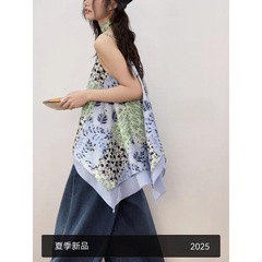 紫色不规则肌理感印花露肩上衣薄女2025新款夏日穿搭背心吊带