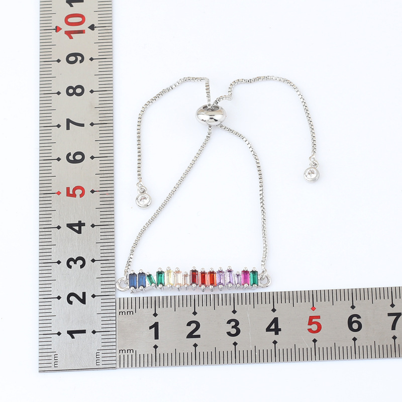 Fashion Multicolor Rectangle Copper Gold Plated Inlaid Zircon Bracelets 1 Piece