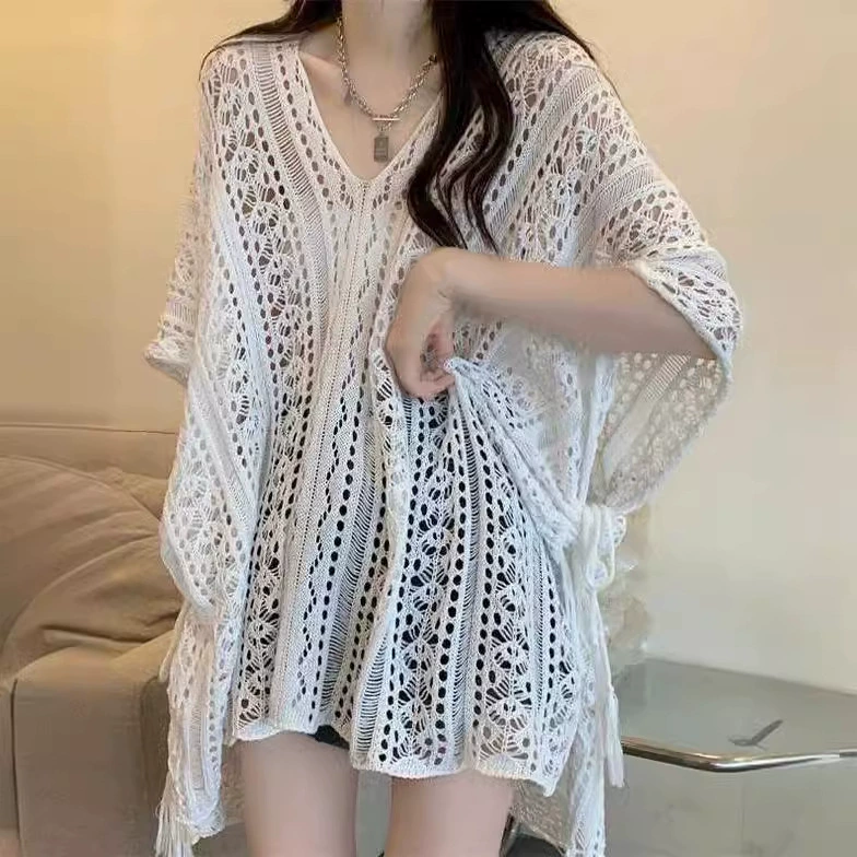 Трансграничный полый свитер с короткими рукавами для женщин, ленивый стиль, летний свободный, большого размера, тонкий, модный солнцезащитный свитер.