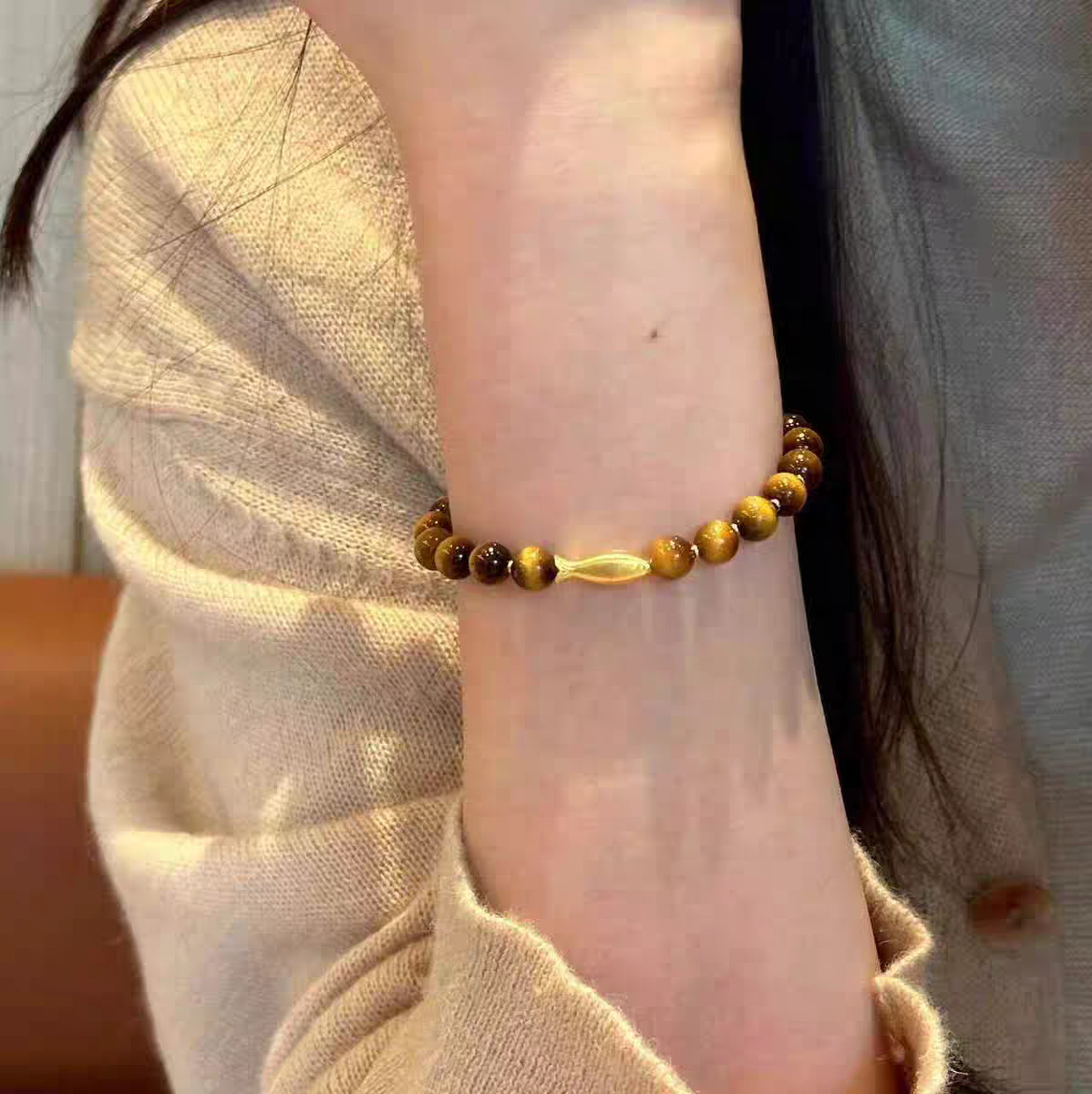 타이거 아이 스톤 팔찌 골드 컬러