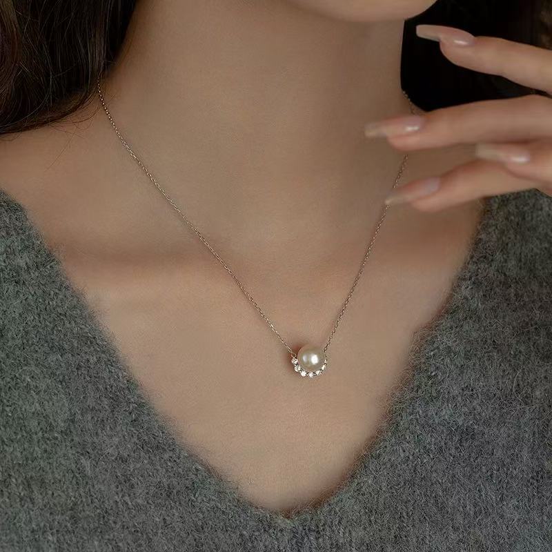 诸暨正品天然淡水珍珠8-9mm正圆无瑕极光月牙项链经典款式项链