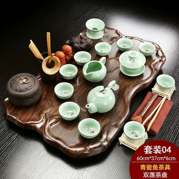Glass tea set from natural wood for office, simple and elegant design