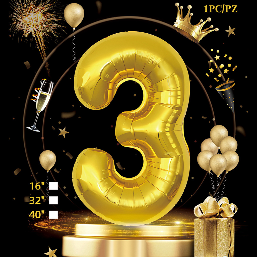 Empaquetado de tarjeta de papel independiente digital de cumpleaños dorado de 32 pulgadas Versión estadounidense Decoración de fiesta Película de aluminio Papel de aluminio Decoración de escena de globo
