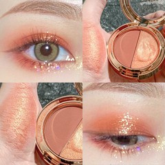 Ming Xizhi two-color eyeshadow palette earth-colored pearlescent matte gold glitter polarized small palette portable pumpkin color eyeshadow palette