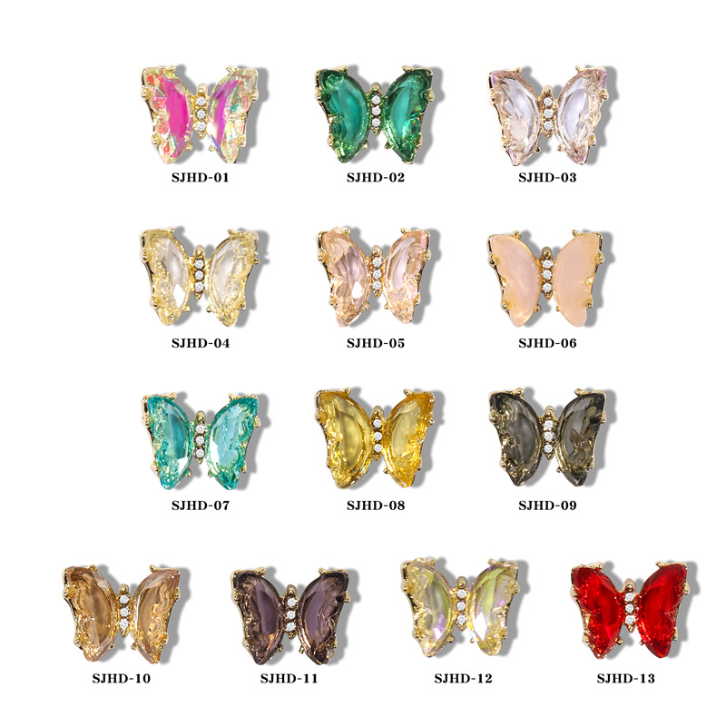 2021 nueva celebridad en línea belleza de uñas mariposa de cristal mágico estilo INS hielo tridimensional transparente Aurora diamante metal decoración de uñas