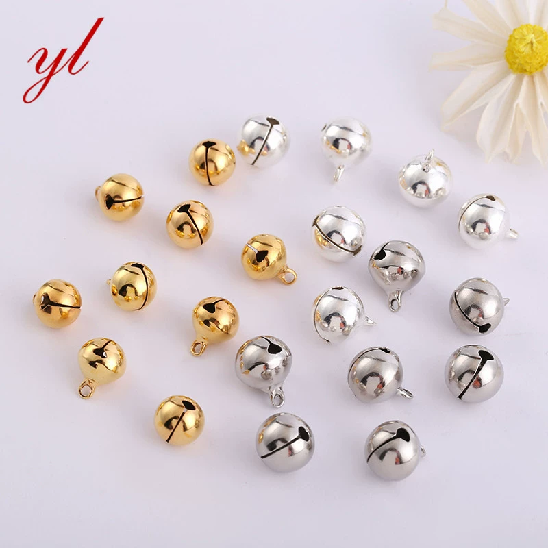 Металлические колокольчики 8 мм с никелированным покрытием, золотые и серебряные, для изготовления украшений, брелоков, подвесок и аксессуаров для рукоделия.