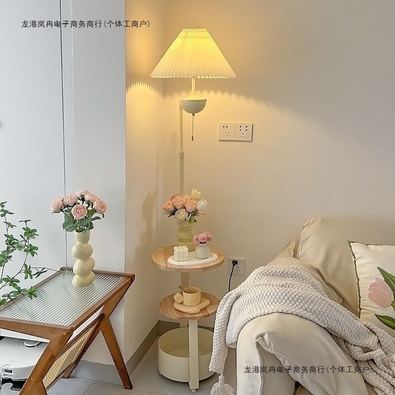 奶油风茶几边几置物架落地灯客厅沙发卧室床头柜多功能边柜|undefined