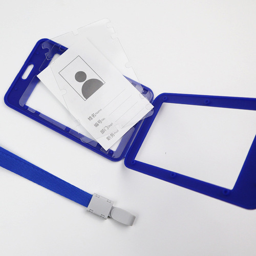 Wholesale work permit double-sided transparent plastic card holder access card factory ID with lanyard meal card school card work card