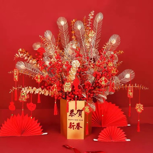New Year Golden New Year Flowers Simulation Eucalyptus Ginkgo Leaf Money Leaf Wedding Red Fruit Pomegranate Golden Flower Wholesale