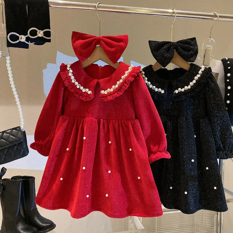 Christmas Girls' Clothing Winter Women's Treasure Gift Bowknot Chenille Princ Sparkling Temperament Dr New Year_voghion.com