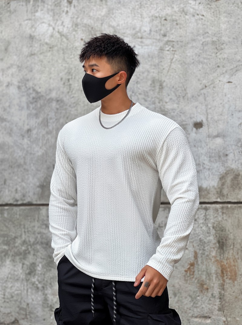 Men's Long Sleeve Workout Shirt Casual Gym Tee American Style Loose Fit Breathable Athletic Top for Basketball Running And Training_viptrois.com