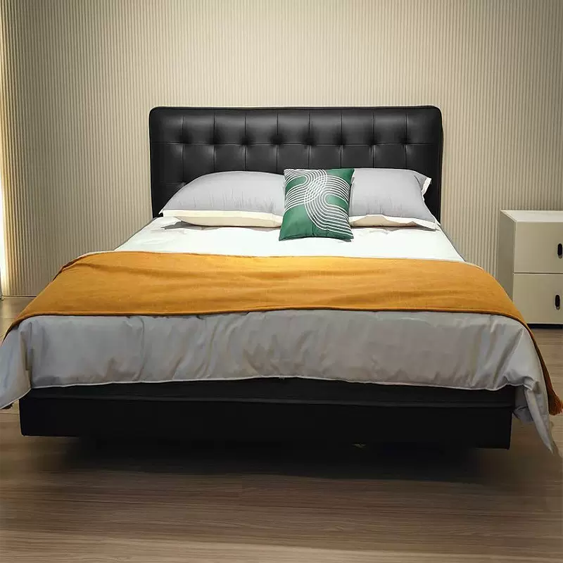 轻奢真皮床主卧大床现代简约双人床婚床1.8米三抽储物意式皮艺床