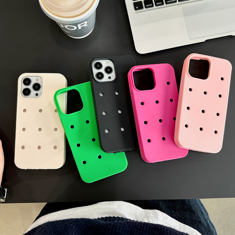New Hole Shell DIY Buckle Decoration Iphone17Pro Apple 16 Mobile Phone Case 14 Japanese and Korean 13 Women's Clothing Silicone Soft