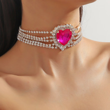 跨境外贸电商货源潮流欧美夸张多层钻彩色桃心爱心水晶项链束颈链