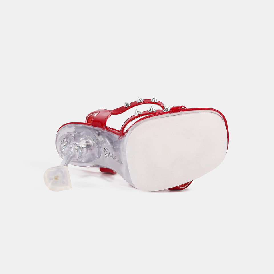 Sandal cao gót nhọn 10 cm đính đinh tán phối quai mảnh phong cách tiên nữ — Màu bạc, Màu trắng, màu đen, màu đỏ chi tiết 4