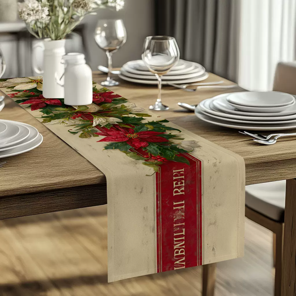 亚马逊跨境新款圣诞节桌旗桌布雪人圣诞老人印花高级感餐桌装饰布