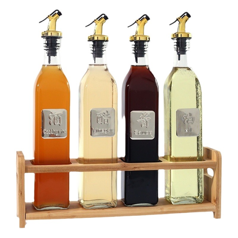 Botella de condimento de cocina olla de aceite de vidrio cuadrada a prueba de fugas sub-botella prensa salsa de soja botella de vinagre 500ml botella de salsa de soja