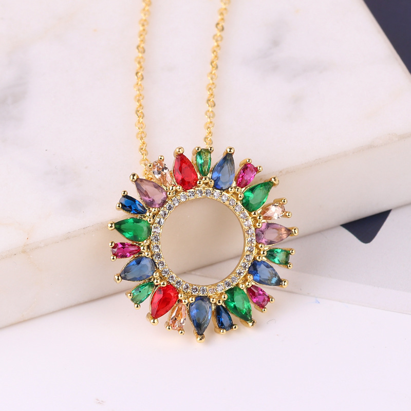 Fashion Devilu0027S Eye Heart Shape Flower Copper Gold Plated Inlay Zircon Pendant Necklace