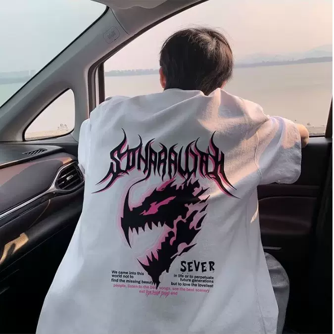 100%纯棉美式高街潮牌国潮印花短袖t恤男2025夏季宽松百搭上衣服