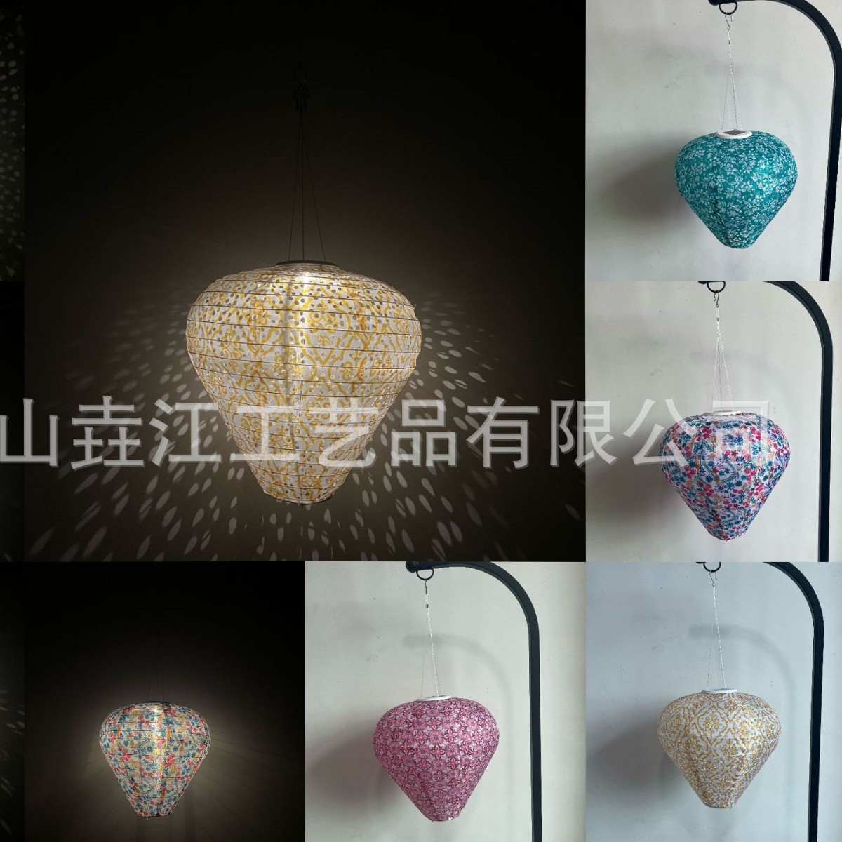 跨境太阳能吊灯户外太阳能折叠灯笼庭院装饰投影吊灯太阳能草坪灯