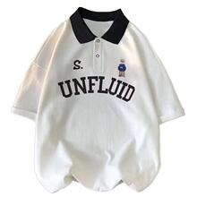 2024夏季新款美式复古POLO衫男士青少年青春流行T恤时尚印花半袖