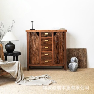 Shaji Feng Old Elm Storage Cabinet Tea Cabinet Kidsren's Clothing and Socks Storage Cabinet Solid Wood Floor-Standing Storage Storage Cabinet