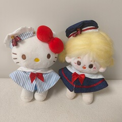 10CM棉花娃娃衣服hellokitty娃衣KT猫海军风帽子披风套装公仔玩偶