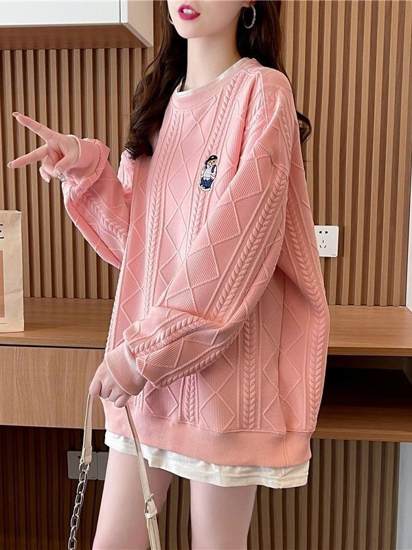 休闲加绒加厚女装卫衣上衣宽松韩版秋冬季新款韩版薄款假两件外套|undefined