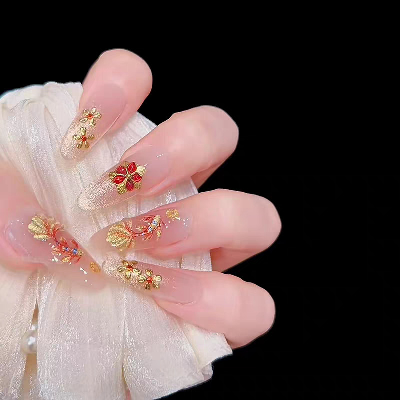 2025 New Year Koi Fish Handmade Nail Art Chinese Style Cloisonné Enamel 3D Carved Nail Art New Chinese Style Brightening Nail Tips