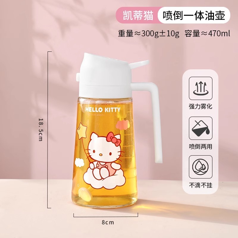 サンリオ スプレー一体型オイルボトル ハローキティ メロディー 家庭用調味料ボトル 漏れ防止 醤油 酢 キッチン ガラスボトル|undefined