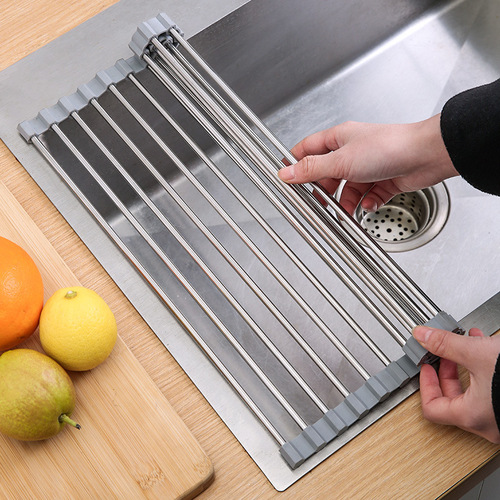 Sink dish drain rack kitchen foldable stainless steel storage rack telescopic washing fruit and vegetable drain rack